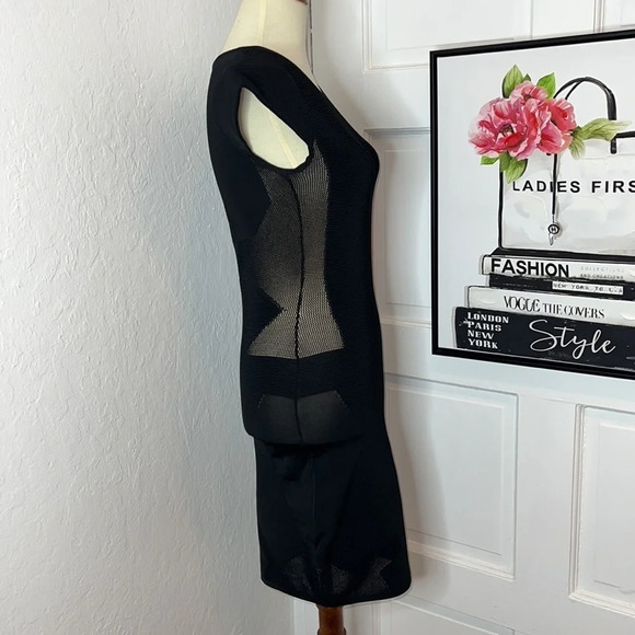 Maje Sheer Black Short Sleeve Bodycon Dress Size 1/S - Picture 4 of 10